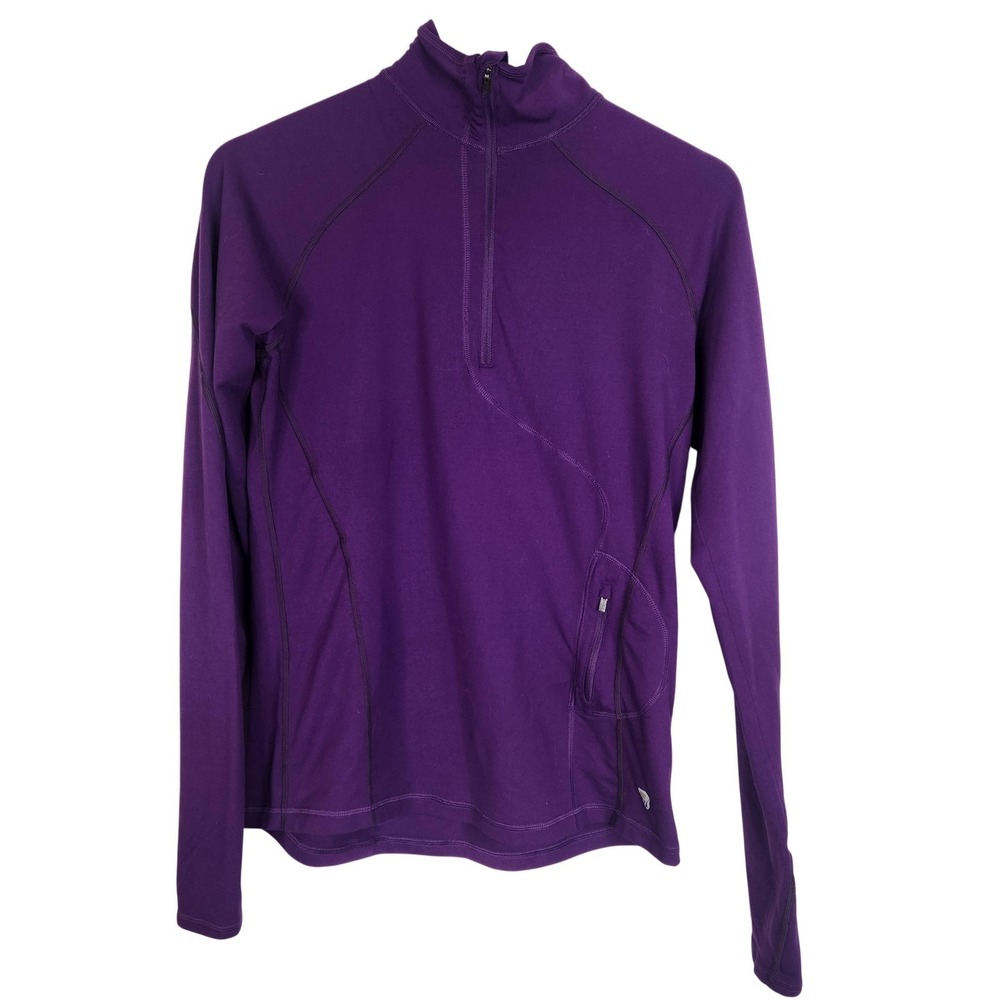 MOUNTAIN HARDWEAR Shirt Womens Medium Purple 1/4 Zip Mock Neck Pocket Base Layer